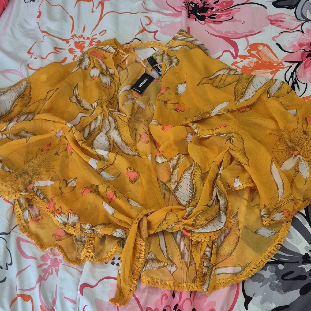 Express Mustard Floral Kimono